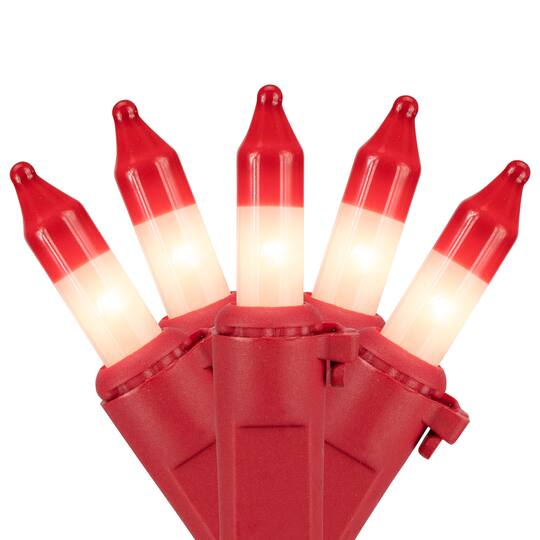 50ct. Peppermint Mini Christmas Light Set With Red Wire